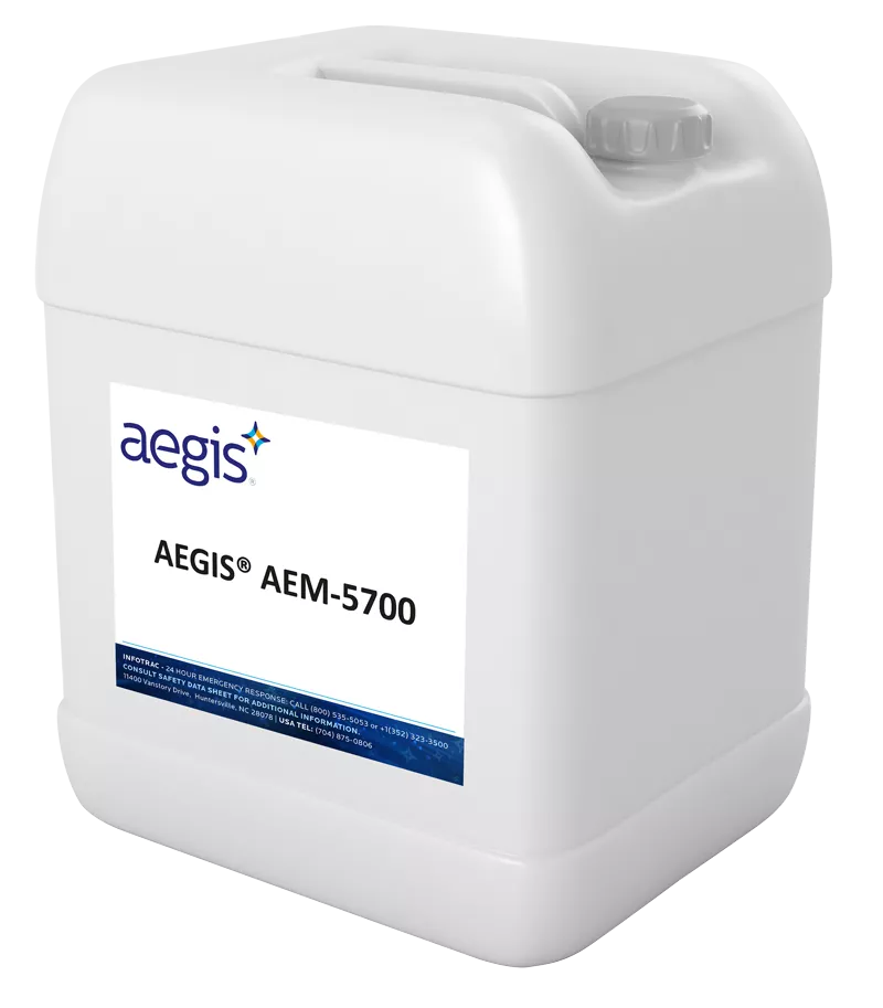 Large white plastic jerricans container with label of aegis 5700AEM-5700